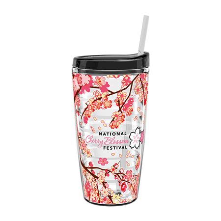 Cherry Blossom Tritan Double Wall Tumbler w/Straw